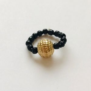 Handmade Beaded Gold and Black Ring